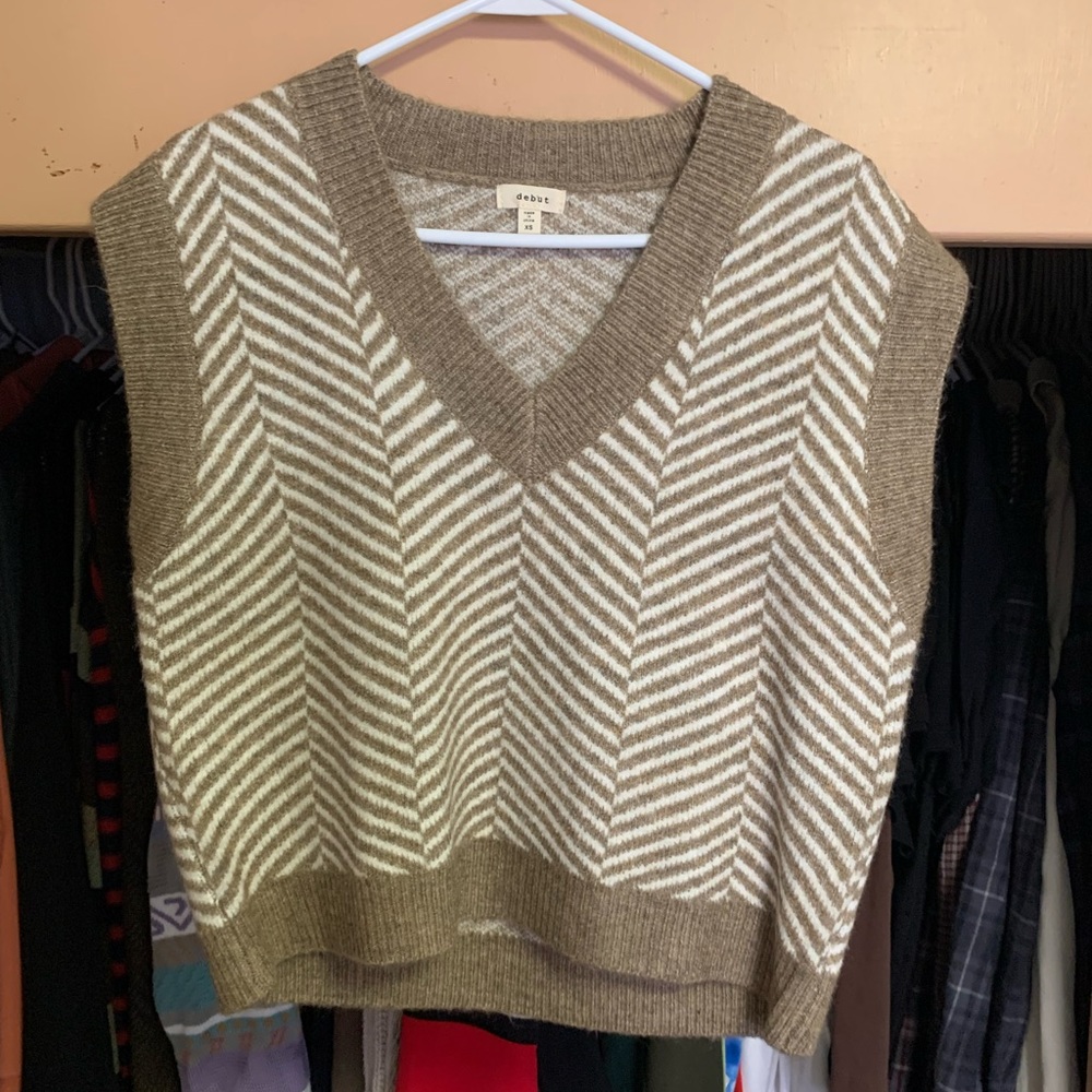 tan and cream sweater vest